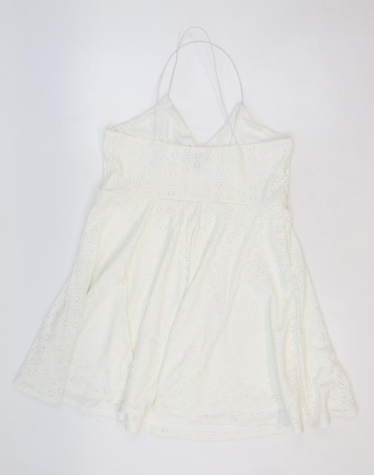 New Look Womens Ivory Geometric Polyester Slip Dress Size 8 V-Neck Pullover