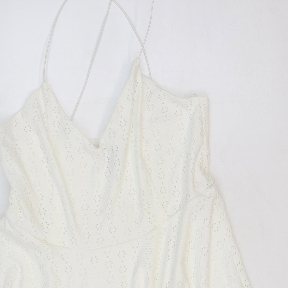 New Look Womens Ivory Geometric Polyester Slip Dress Size 8 V-Neck Pullover