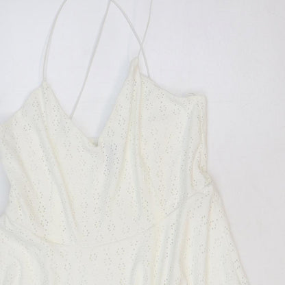 New Look Womens Ivory Geometric Polyester Slip Dress Size 8 V-Neck Pullover