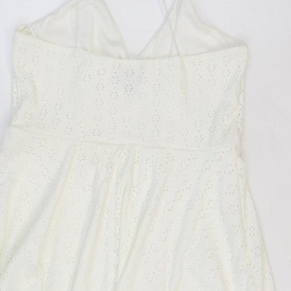 New Look Womens Ivory Geometric Polyester Slip Dress Size 8 V-Neck Pullover