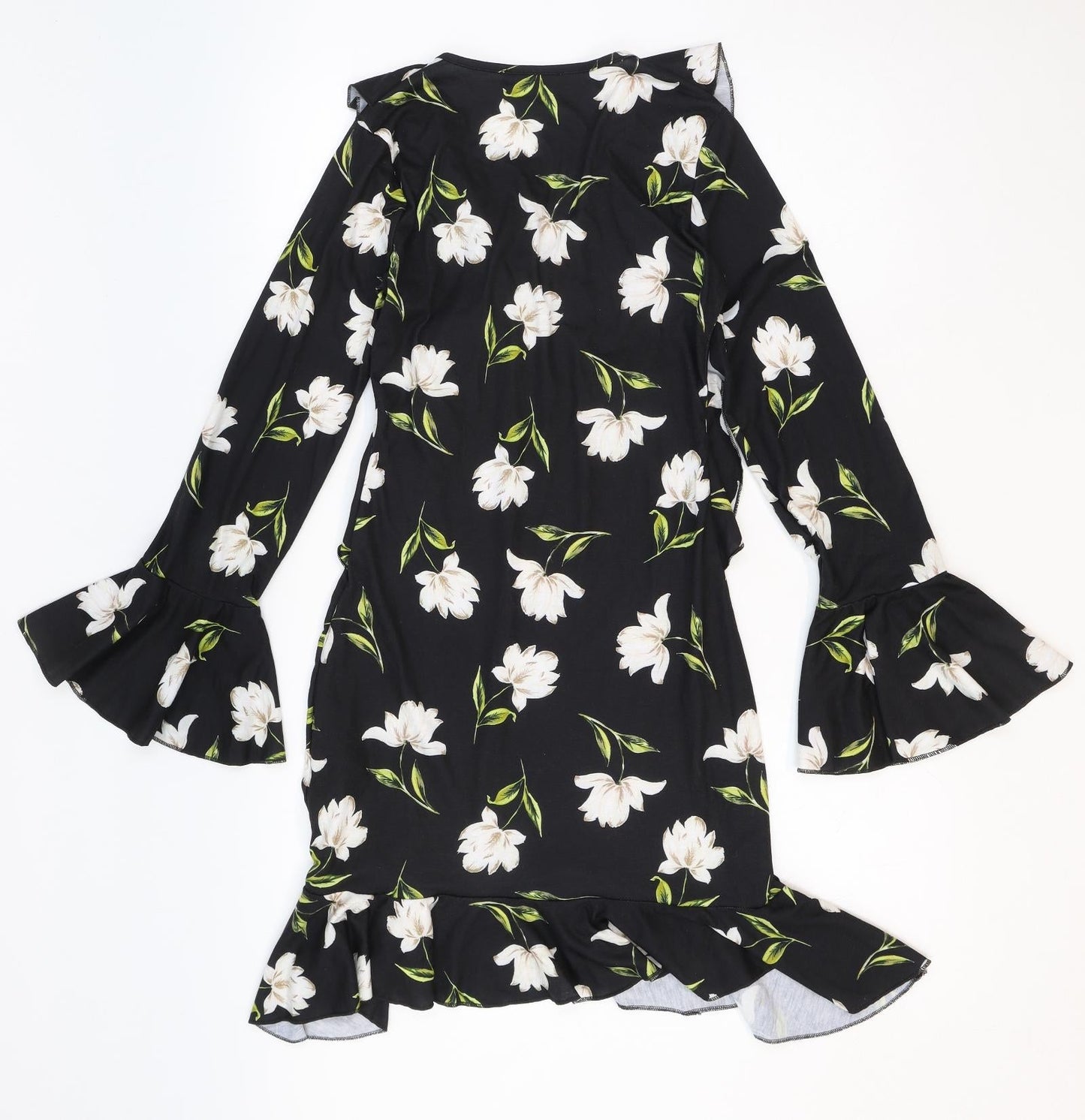 Missguided Womens Black Floral Polyester Trapeze & Swing Size 10 V-Neck Pullover