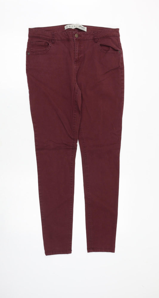 Denim & Co. Womens Red Cotton Skinny Jeans Size 12 Regular Zip
