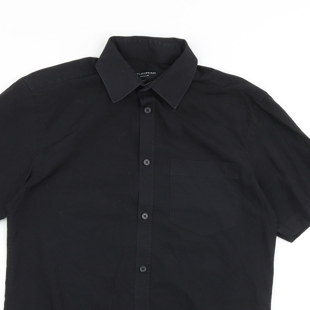 Taylor & Wright Mens Black Cotton Button-Up Size 14.5 Collared Button