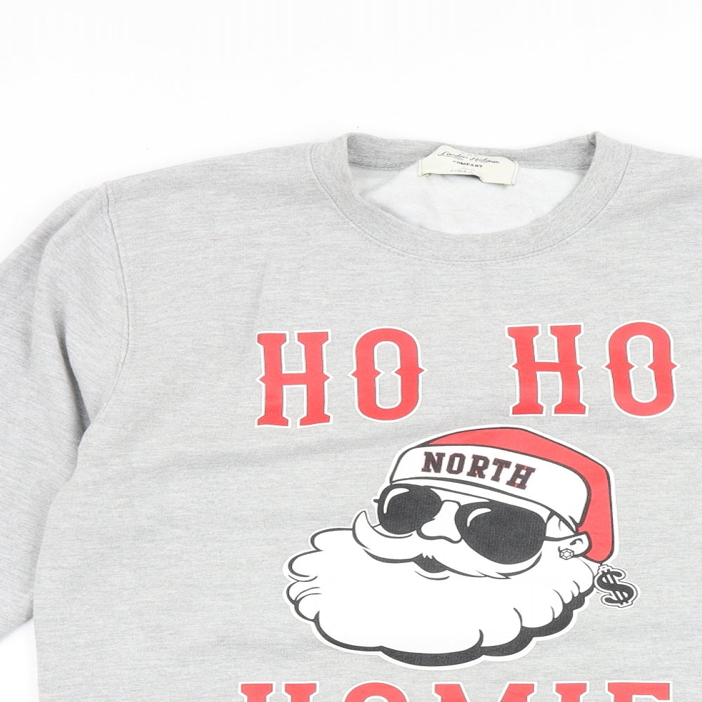 London Knitwear Mens Grey Cotton Pullover Sweatshirt Size S - Ho Ho Homie, Santa