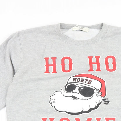 London Knitwear Mens Grey Cotton Pullover Sweatshirt Size S - Ho Ho Homie, Santa