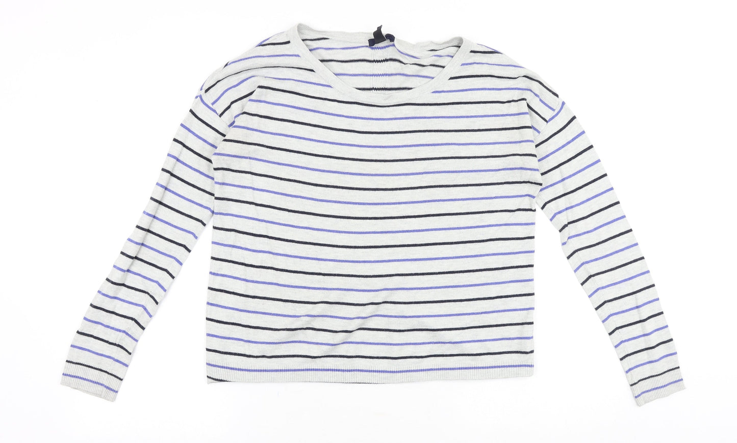 Gap Womens Grey Scoop Neck Striped Cotton Pullover Jumper Size S