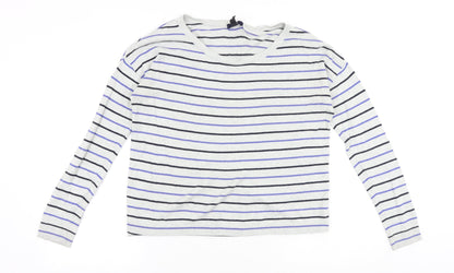 Gap Womens Grey Scoop Neck Striped Cotton Pullover Jumper Size S