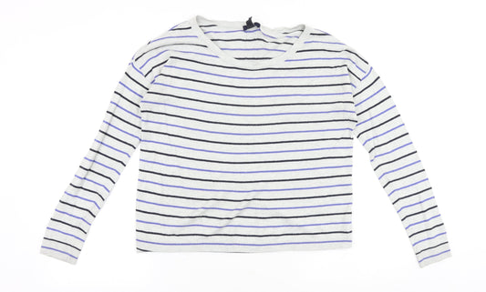 Gap Womens Grey Scoop Neck Striped Cotton Pullover Jumper Size S