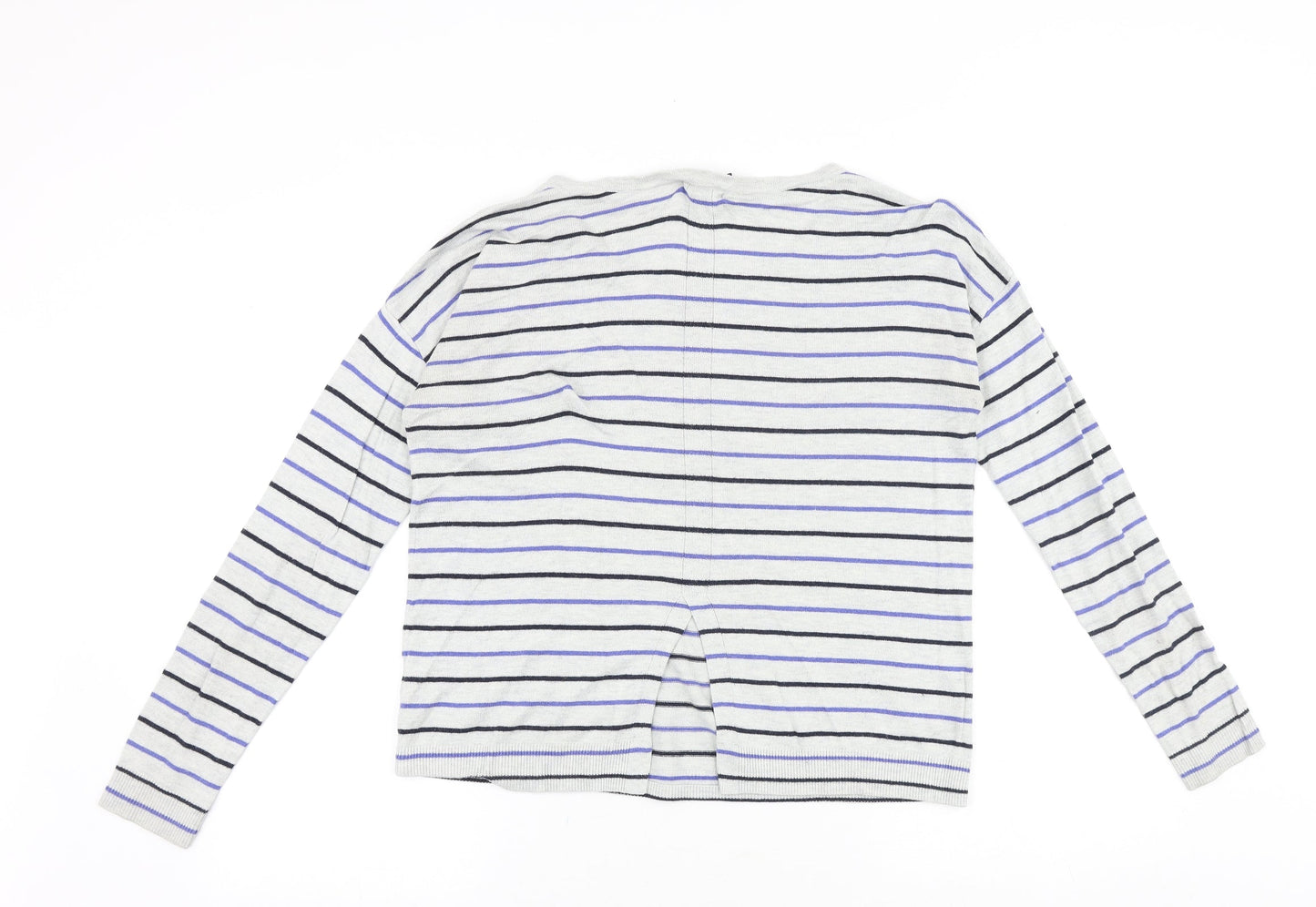 Gap Womens Grey Scoop Neck Striped Cotton Pullover Jumper Size S