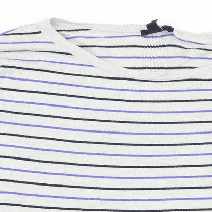 Gap Womens Grey Scoop Neck Striped Cotton Pullover Jumper Size S