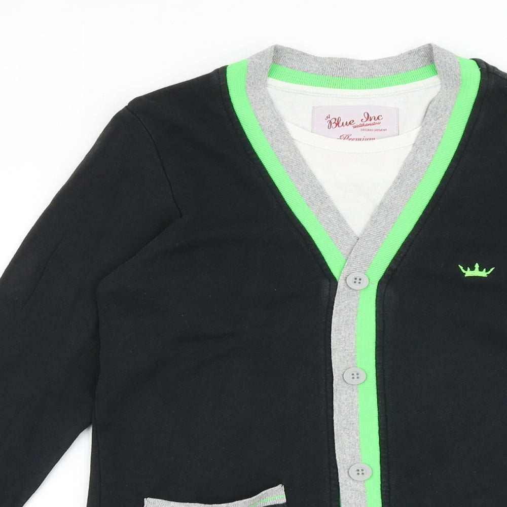 Blue Inc Mens Black Round Neck Cotton Cardigan Jumper Size XS Long Sleeve