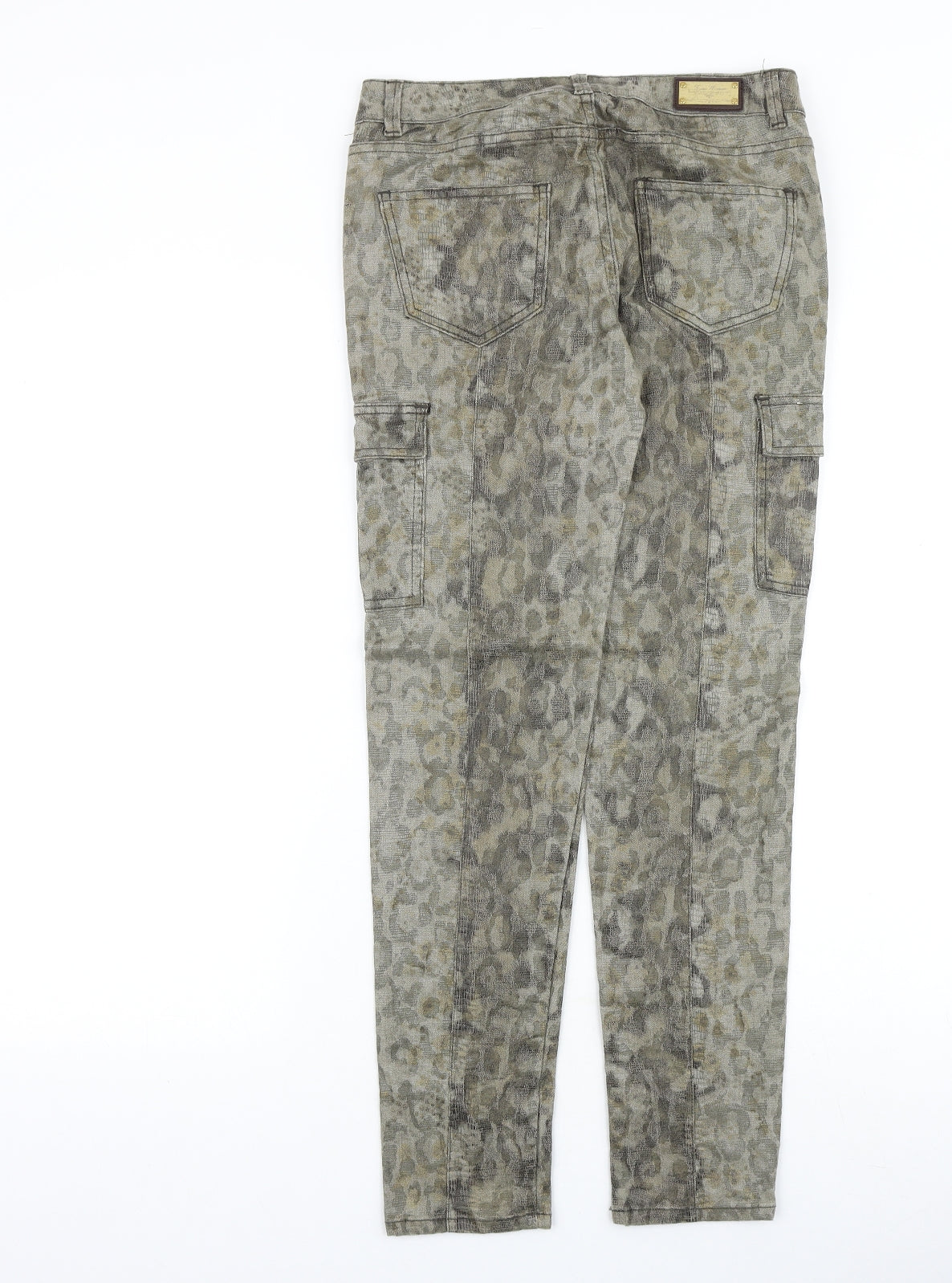 Zara Womens Green Animal Print Cotton Straight Jeans Size 8 Slim Zip - Snakeskin Pattern