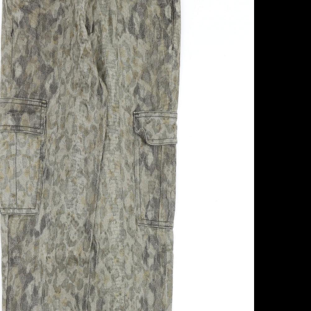 Zara Womens Green Animal Print Cotton Straight Jeans Size 8 Slim Zip - Snakeskin Pattern