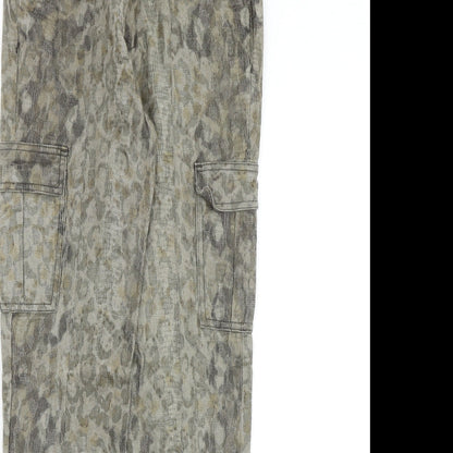 Zara Womens Green Animal Print Cotton Straight Jeans Size 8 Slim Zip - Snakeskin Pattern