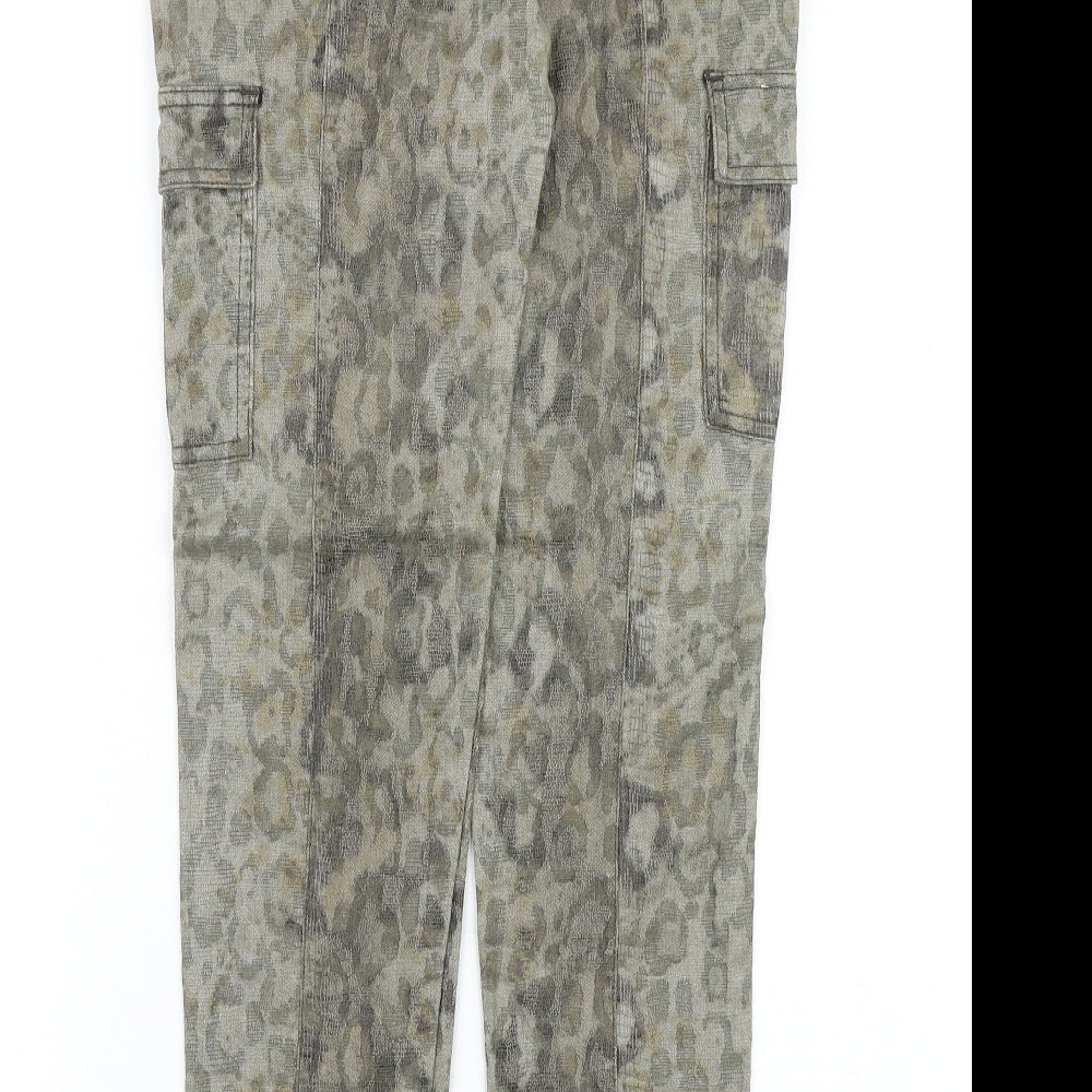 Zara Womens Green Animal Print Cotton Straight Jeans Size 8 Slim Zip - Snakeskin Pattern