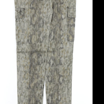 Zara Womens Green Animal Print Cotton Straight Jeans Size 8 Slim Zip - Snakeskin Pattern