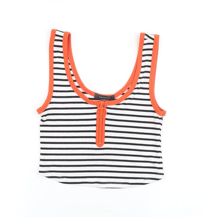 Primark Womens White Striped Viscose Cropped Tank Size S Scoop Neck - Ribbed