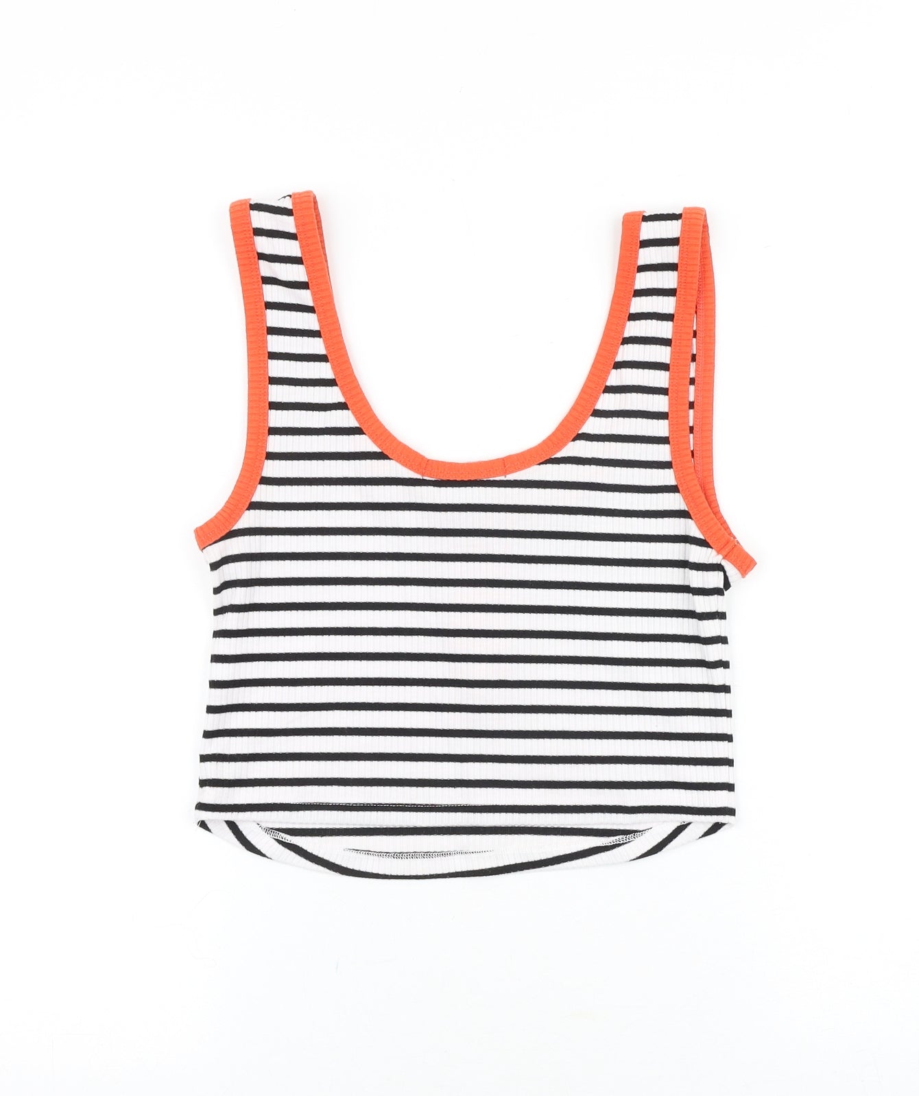 Primark Womens White Striped Viscose Cropped Tank Size S Scoop Neck - Ribbed