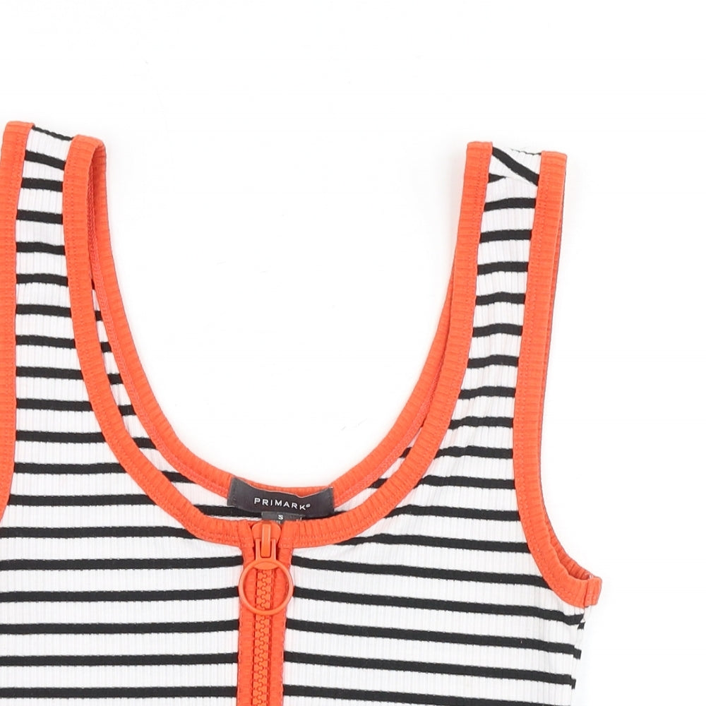 Primark Womens White Striped Viscose Cropped Tank Size S Scoop Neck - Ribbed