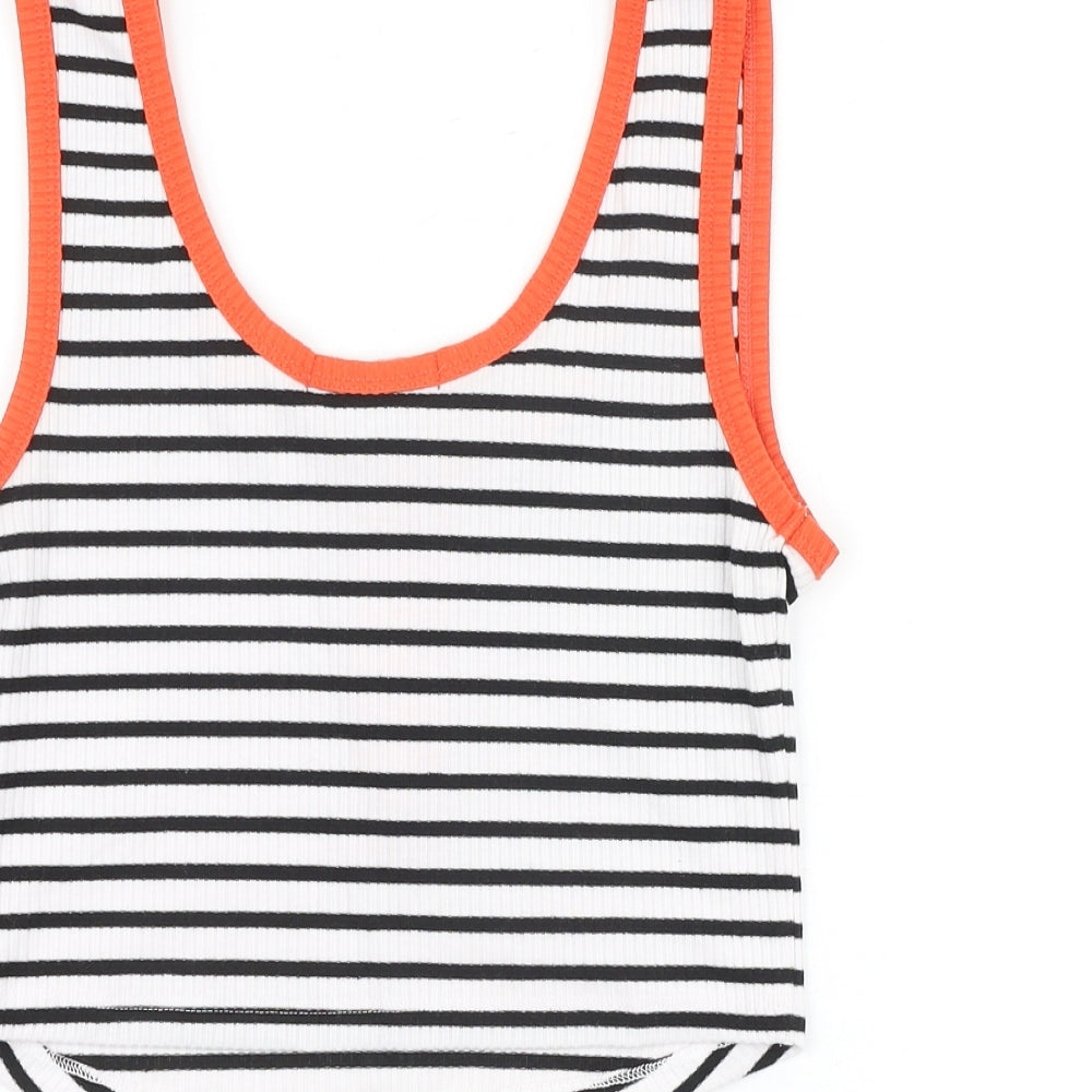 Primark Womens White Striped Viscose Cropped Tank Size S Scoop Neck - Ribbed