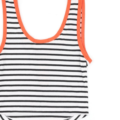 Primark Womens White Striped Viscose Cropped Tank Size S Scoop Neck - Ribbed