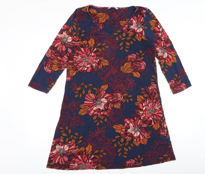 TU Womens Blue Floral Viscose A-Line Size 12 V-Neck Pullover