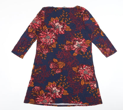 TU Womens Blue Floral Viscose A-Line Size 12 V-Neck Pullover
