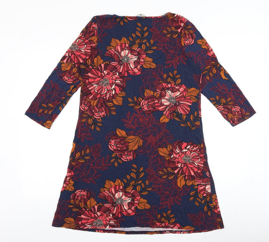TU Womens Blue Floral Viscose A-Line Size 12 V-Neck Pullover