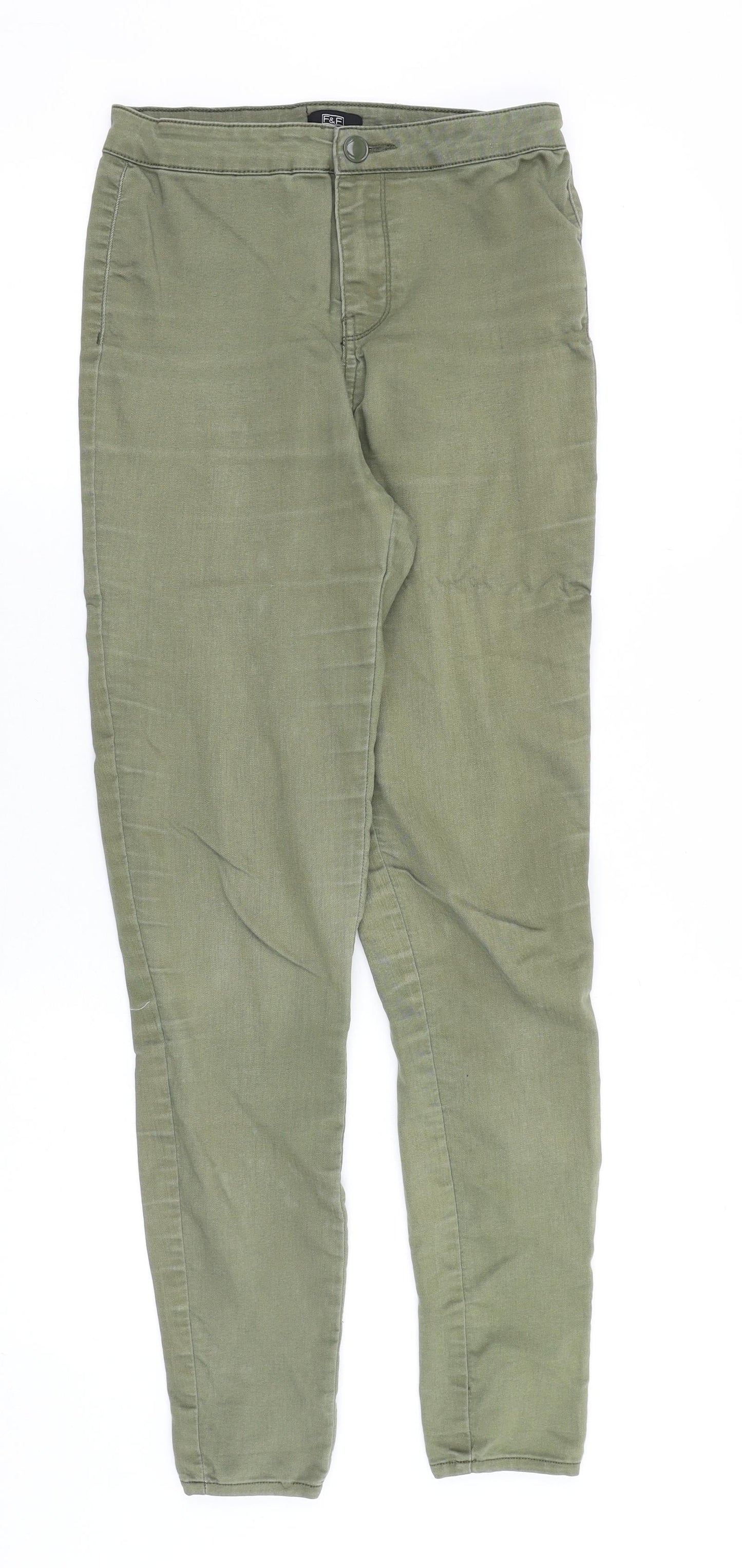 F&F Womens Green Cotton Skinny Jeans Size 26 in Slim Zip