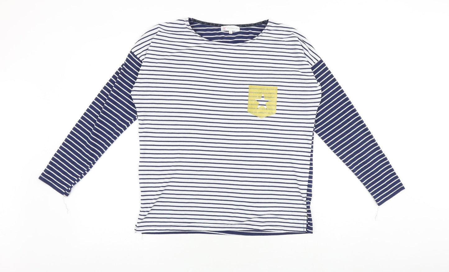 wysteria lane Womens Blue Striped 100% Cotton Basic T-Shirt Size M Round Neck