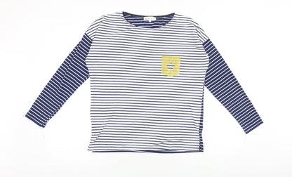 wysteria lane Womens Blue Striped 100% Cotton Basic T-Shirt Size M Round Neck