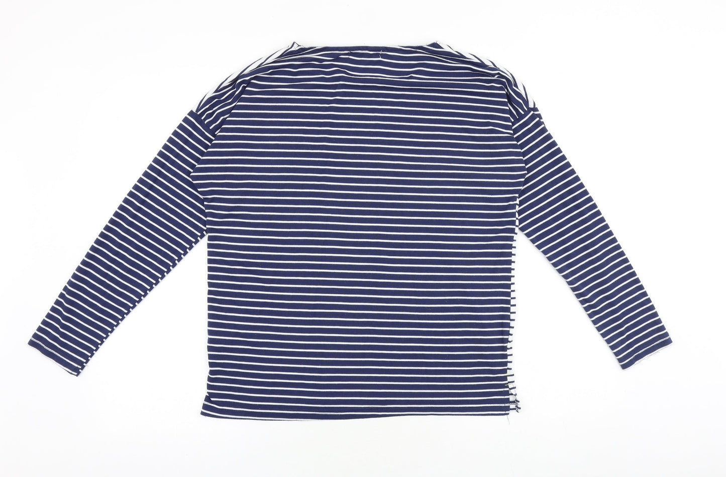 wysteria lane Womens Blue Striped 100% Cotton Basic T-Shirt Size M Round Neck
