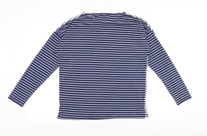 wysteria lane Womens Blue Striped 100% Cotton Basic T-Shirt Size M Round Neck