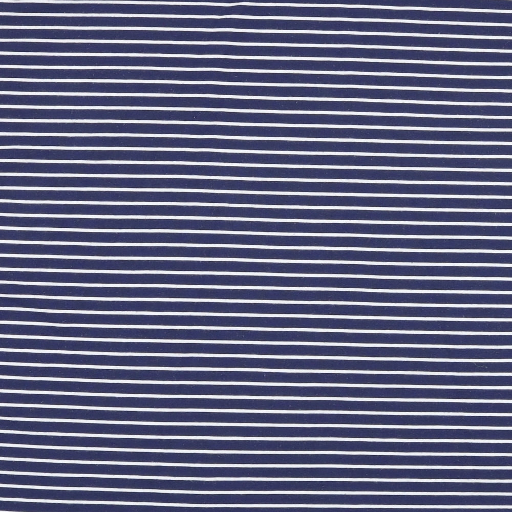wysteria lane Womens Blue Striped 100% Cotton Basic T-Shirt Size M Round Neck
