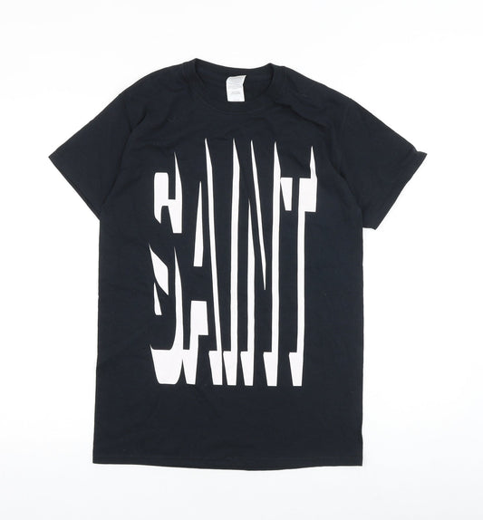 Gildan Mens Black Cotton T-Shirt Size S Round Neck - Saint