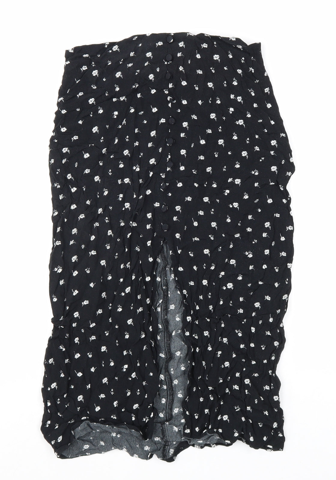 Divided Womens Black Floral Viscose Peasant Skirt Size 8 Zip