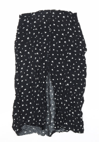 Divided Womens Black Floral Viscose Peasant Skirt Size 8 Zip
