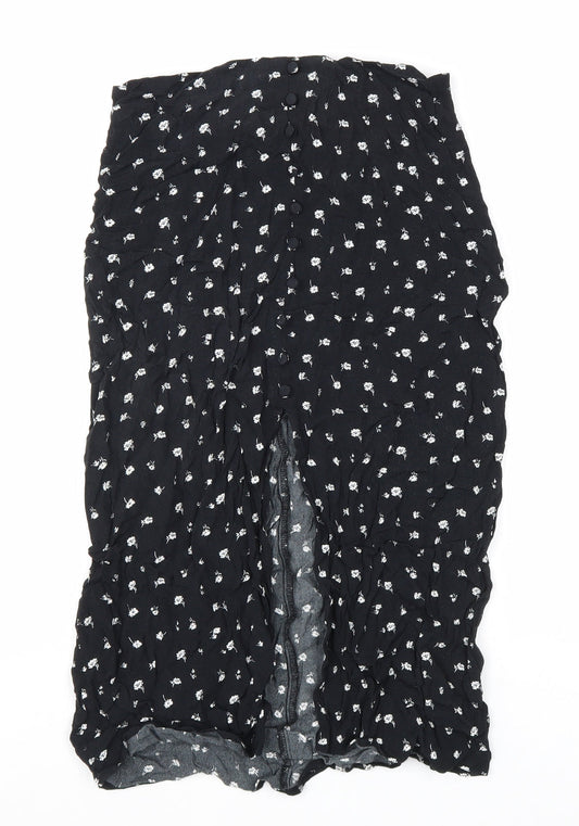 Divided Womens Black Floral Viscose Peasant Skirt Size 8 Zip