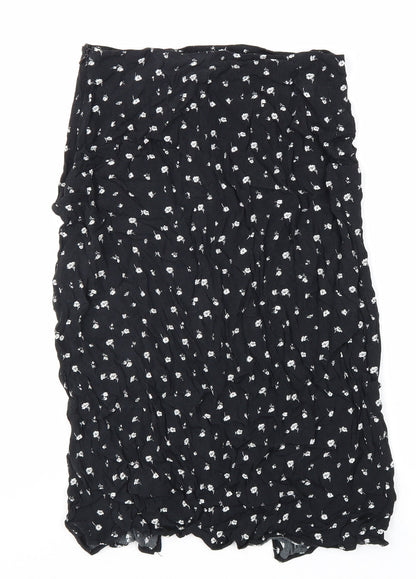 Divided Womens Black Floral Viscose Peasant Skirt Size 8 Zip