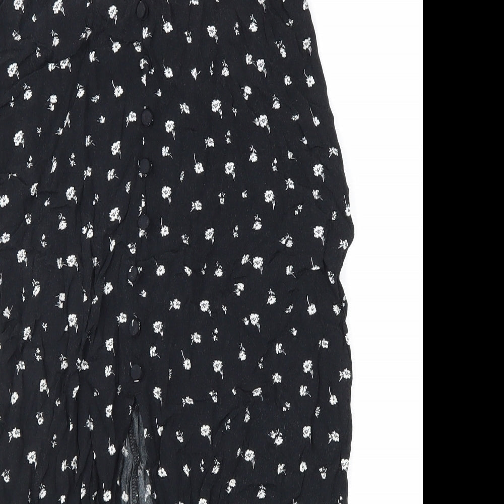 Divided Womens Black Floral Viscose Peasant Skirt Size 8 Zip