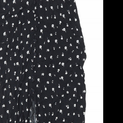 Divided Womens Black Floral Viscose Peasant Skirt Size 8 Zip