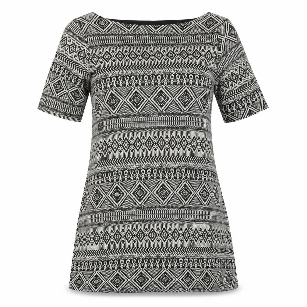 River Island Womens Black Geometric Polyester A-Line Size 10 Boat Neck Pullover