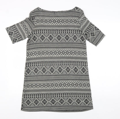 River Island Womens Black Geometric Polyester A-Line Size 10 Boat Neck Pullover