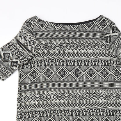 River Island Womens Black Geometric Polyester A-Line Size 10 Boat Neck Pullover
