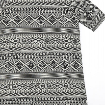 River Island Womens Black Geometric Polyester A-Line Size 10 Boat Neck Pullover