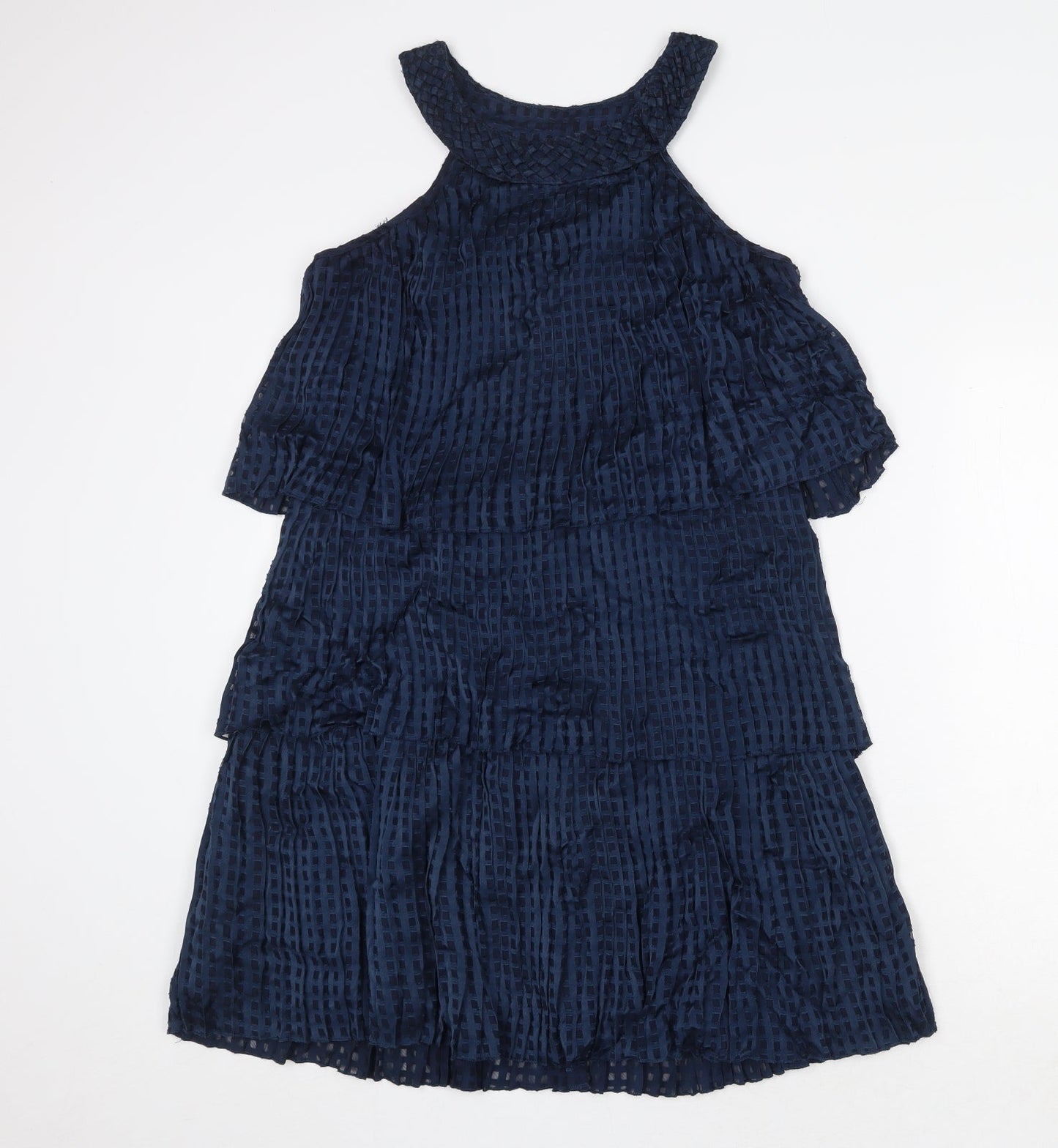 VILA Womens Blue Geometric Viscose Shift Size XS Round Neck Pullover