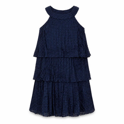 VILA Womens Blue Geometric Viscose Shift Size XS Round Neck Pullover