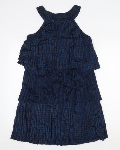 VILA Womens Blue Geometric Viscose Shift Size XS Round Neck Pullover