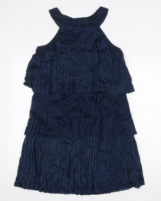 VILA Womens Blue Geometric Viscose Shift Size XS Round Neck Pullover