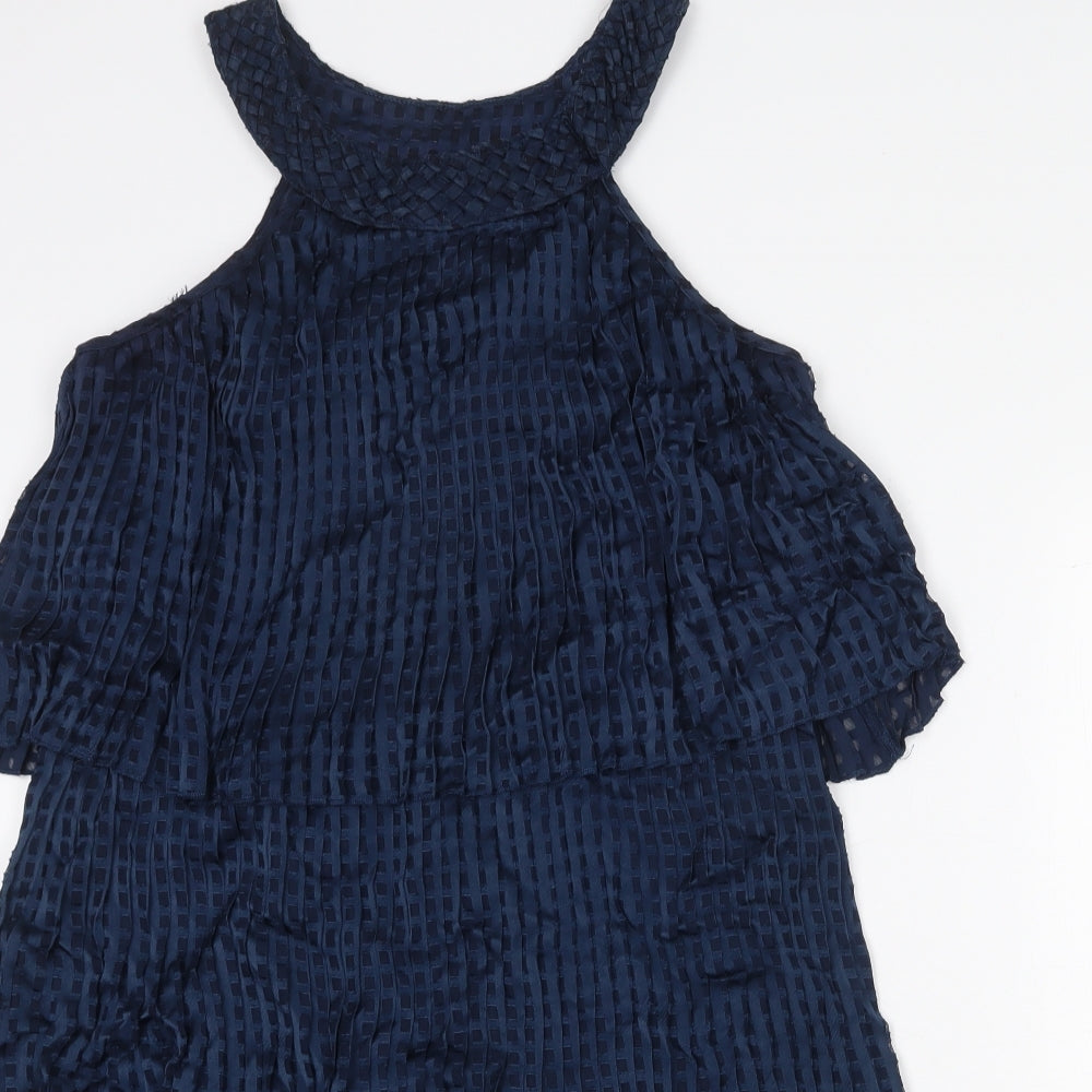VILA Womens Blue Geometric Viscose Shift Size XS Round Neck Pullover